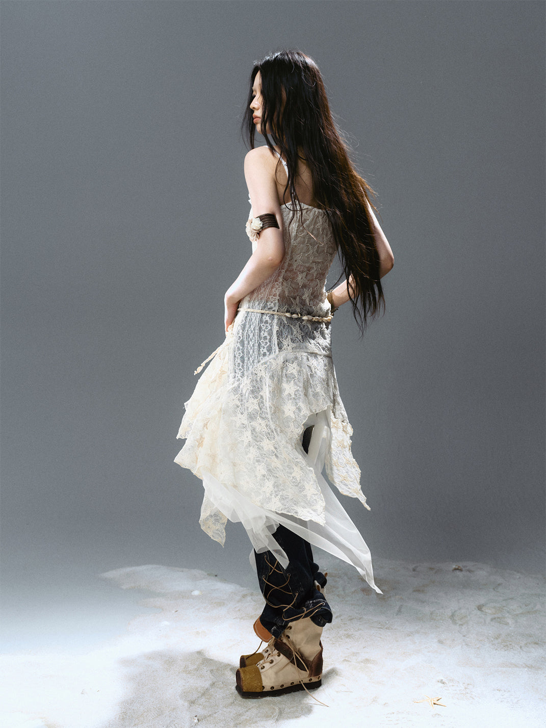 CestNous｜Lace Ruffle Mesh Dress with Star Detail - PSYLOS 1, CestNous｜Lace Ruffle Mesh Dress with Star Detail, Dress, CestNous, PSYLOS 1