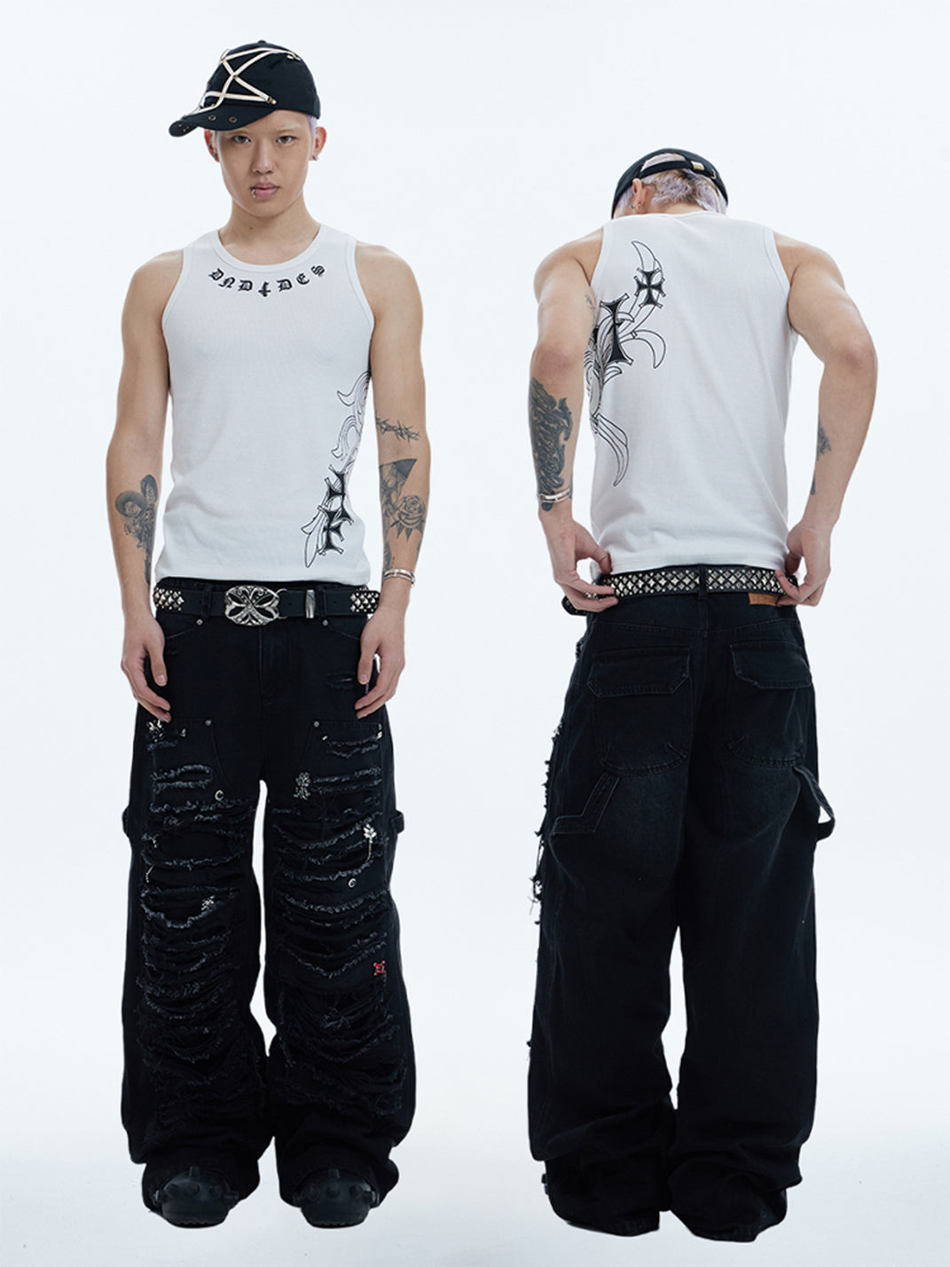 DND4DES | Distressed Patchwork Gem Baggy Jeans - PSYLOS 1, DND4DES | Distressed Patchwork Gem Baggy Jeans, Pants, DND4DES•JAPAN, PSYLOS 1