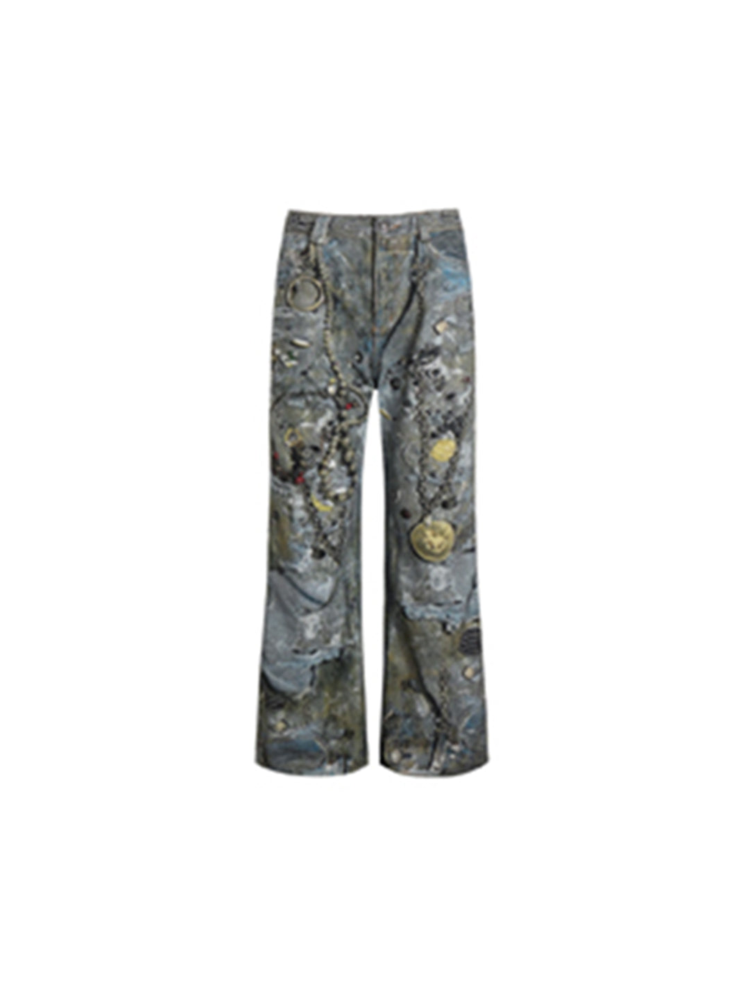 DND4DES | Distressed Chain Print Straight Jeans - PSYLOS 1, DND4DES | Distressed Chain Print Straight Jeans, Jeans, DND4DES•JAPAN, PSYLOS 1