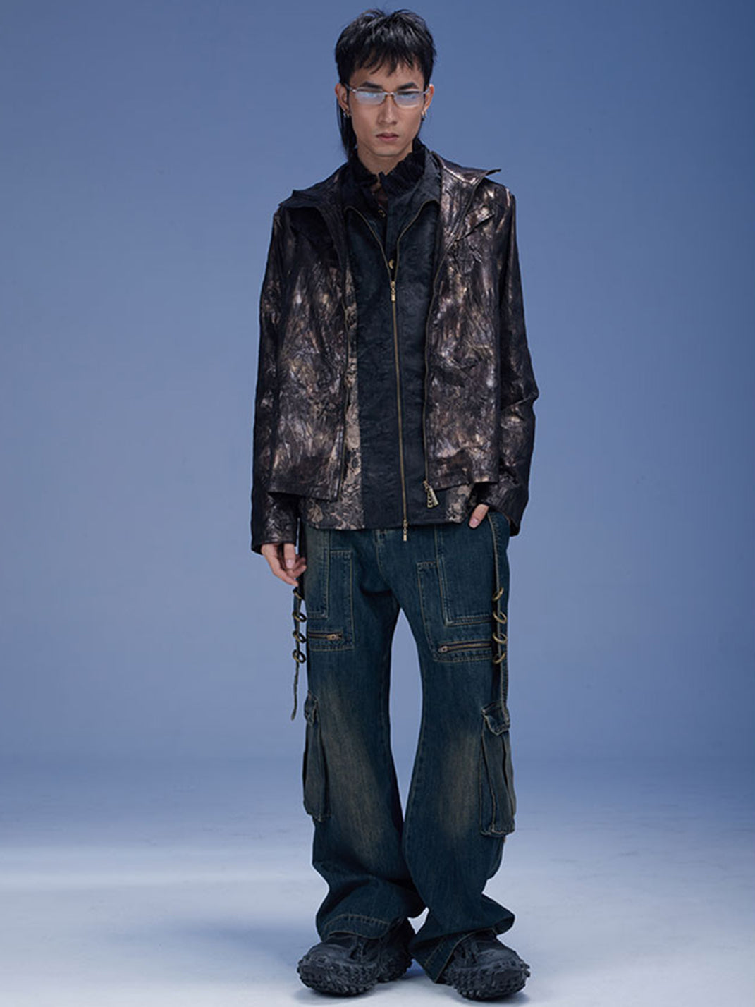 DND4DES | Black Straight Cut Printed Jeans - PSYLOS 1, DND4DES | Black Straight Cut Printed Jeans, Cargo Pants, DND4DES•JAPAN, PSYLOS 1