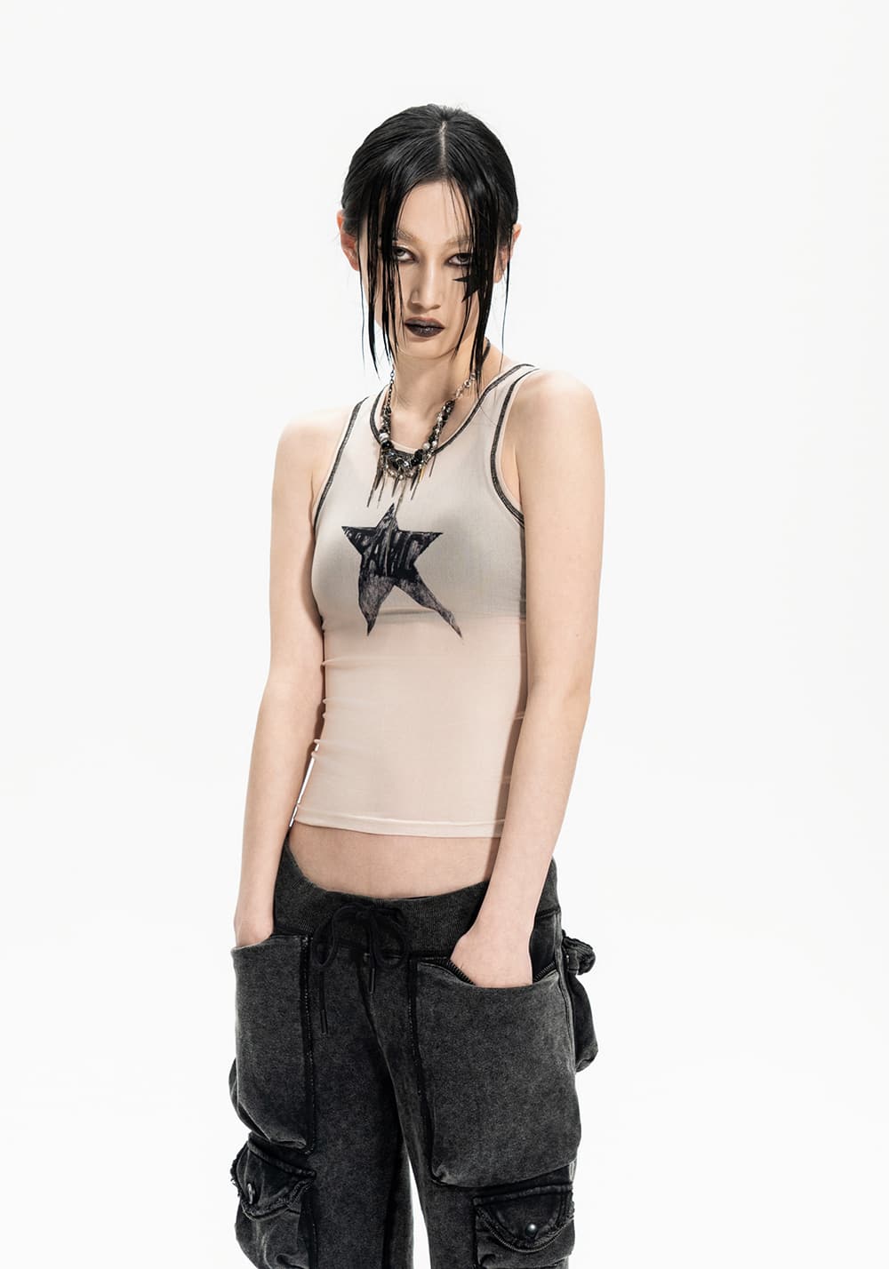 TEAMGEEK | 24SS Nocross Nocrown Nude Mesh Skull Tank - PSYLOS 1, TEAMGEEK | 24SS Nocross Nocrown Nude Mesh Skull Tank, Tank Top, TEAMGEEK, PSYLOS 1