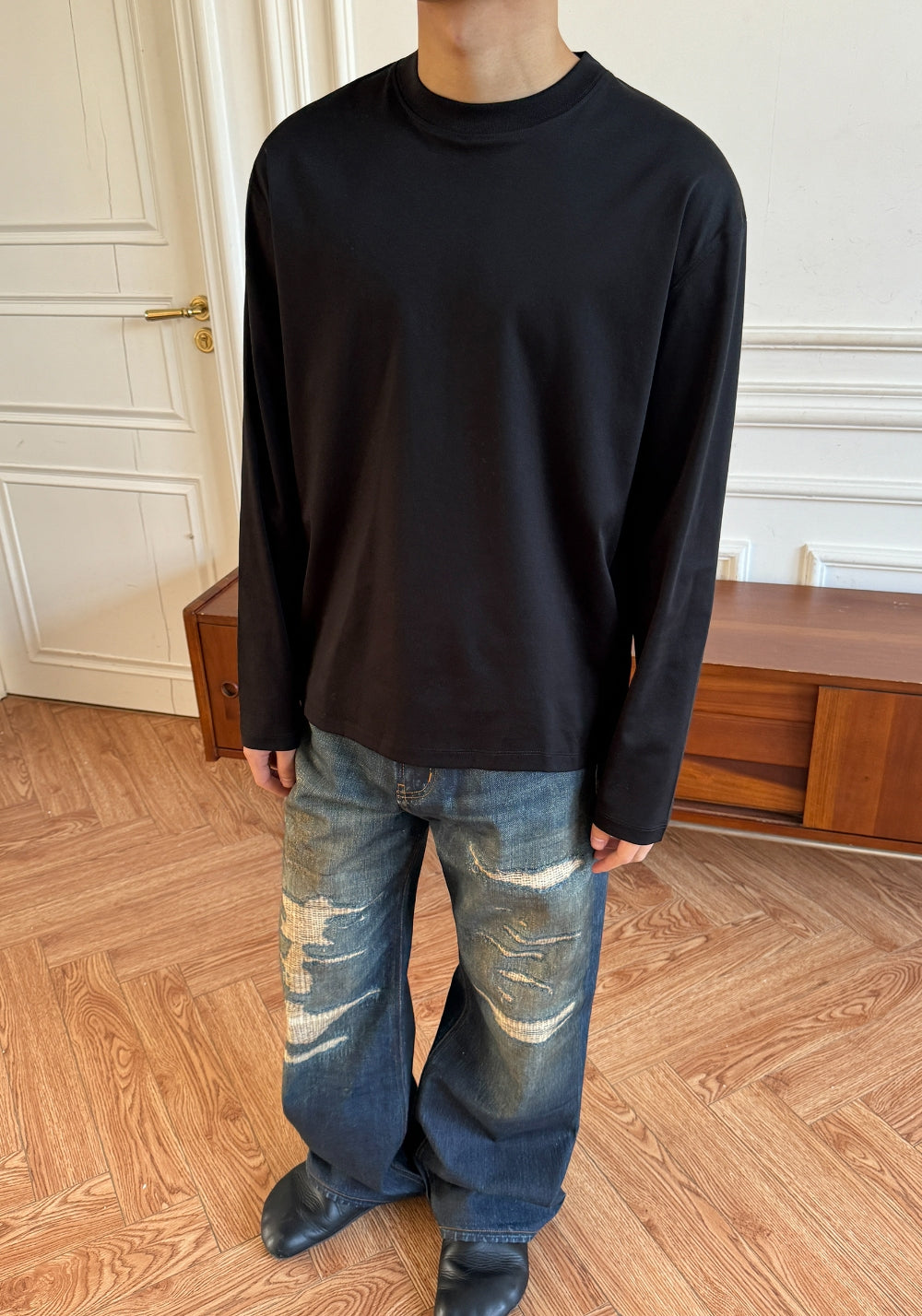 HAONANHUANG丨KONLI Print Distressed Flared Jeans - PSYLOS 1, HAONANHUANG丨KONLI Print Distressed Flared Jeans, Jeans, HAONANHUANG, PSYLOS 1