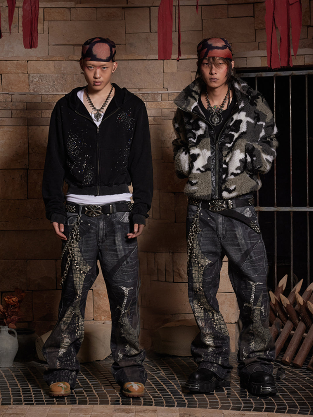 DND4DES | Printed Cross Patchwork Straight Jeans - PSYLOS 1, DND4DES | Printed Cross Patchwork Straight Jeans, Jeans, DND4DES•JAPAN, PSYLOS 1