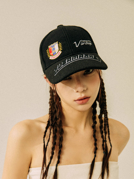 FLEAMARKET | Woolen Crest Curve Brim Cap-Black - PSYLOS 1, FLEAMARKET | Woolen Crest Curve Brim Cap-Black, Hats, FLEAMARKET, PSYLOS 1