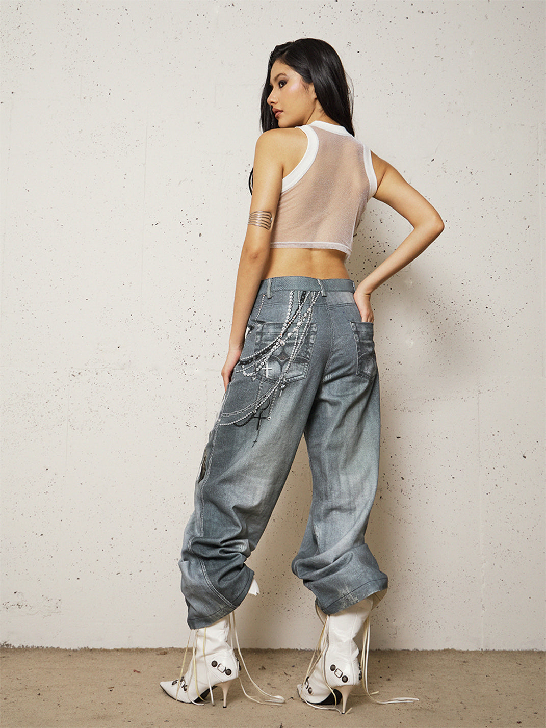 DND4DES | 3D Pearl Print Washed Flared Jeans - PSYLOS 1, DND4DES | 3D Pearl Print Washed Flared Jeans, Jeans, DND4DES•JAPAN, PSYLOS 1