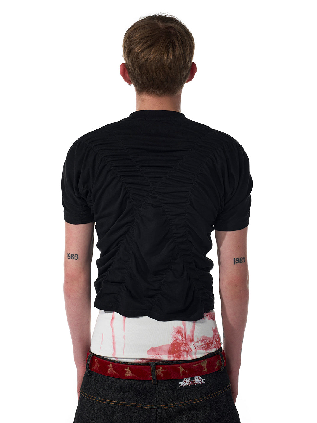 Fourth3ex | Black Red Print Pleated T-Shirt - PSYLOS 1, Fourth3ex | Black Red Print Pleated T-Shirt, T-Shirt, Fourth3ex, PSYLOS 1