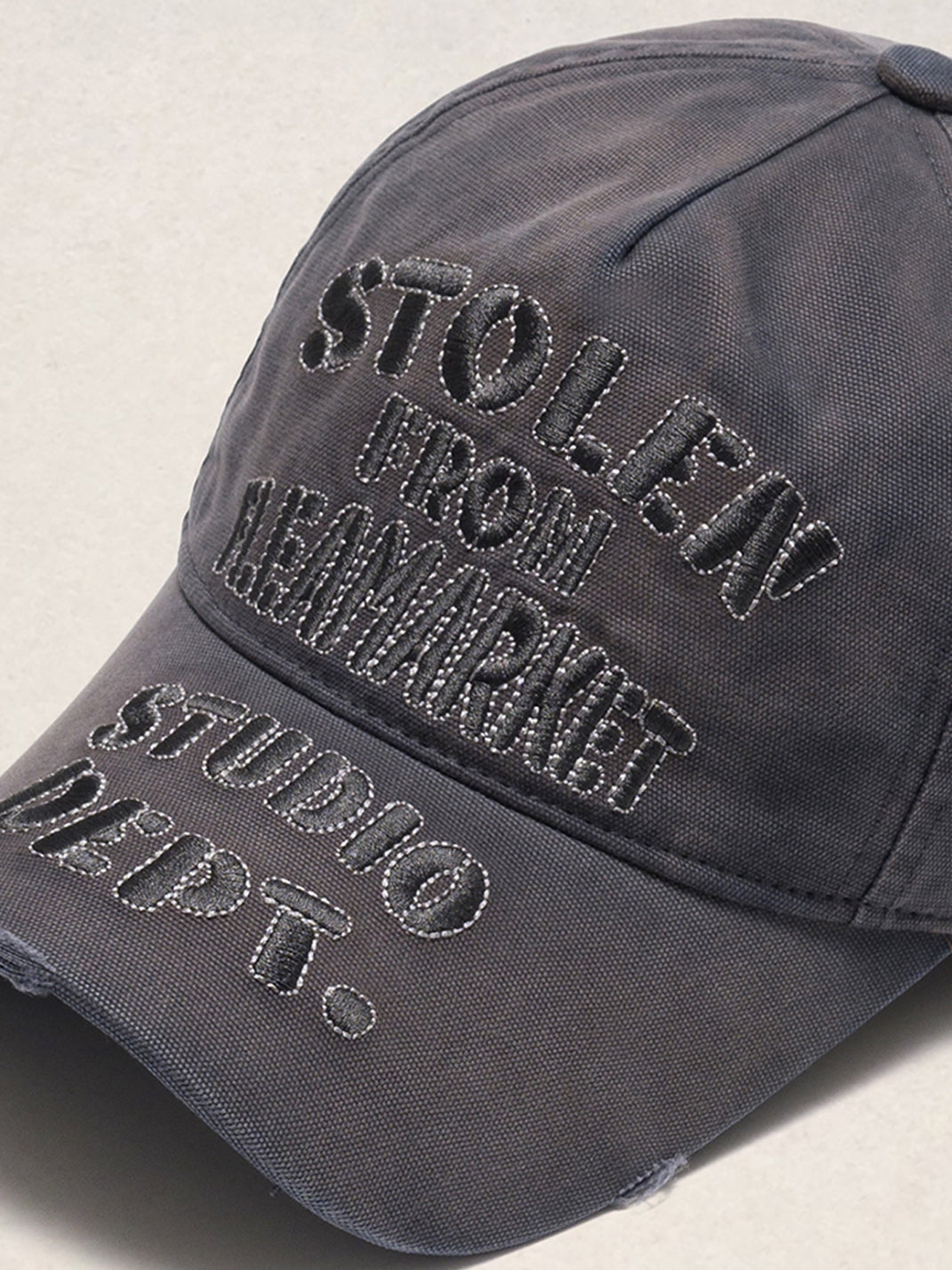 FLEAMARKET | "STOLEN" Stitchwork Curve Brim Cap-Grey - PSYLOS 1, FLEAMARKET | "STOLEN" Stitchwork Curve Brim Cap-Grey, Hats, FLEAMARKET, PSYLOS 1