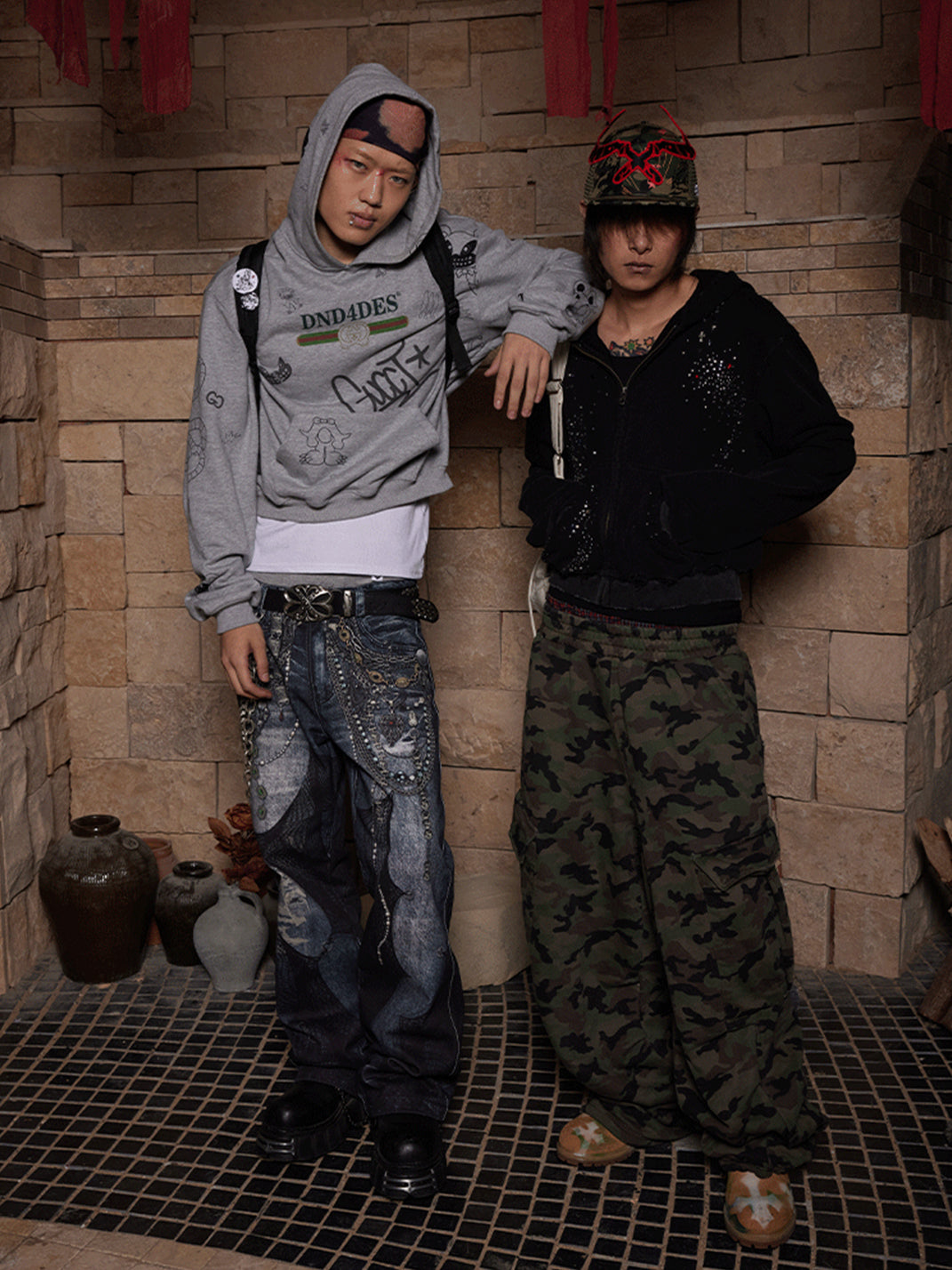 DND4DES | Chain Lace Flared Printed Jeans - PSYLOS 1, DND4DES | Chain Lace Flared Printed Jeans, Jeans, DND4DES•JAPAN, PSYLOS 1