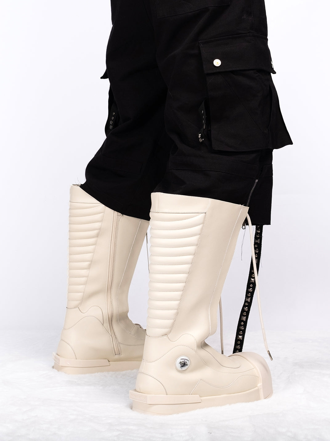 FVVO丨R/F White Architectural Round-Toe Combat Boots - PSYLOS 1, FVVO丨R/F White Architectural Round-Toe Combat Boots, Boots, FVVO&ROCKSTA, PSYLOS 1