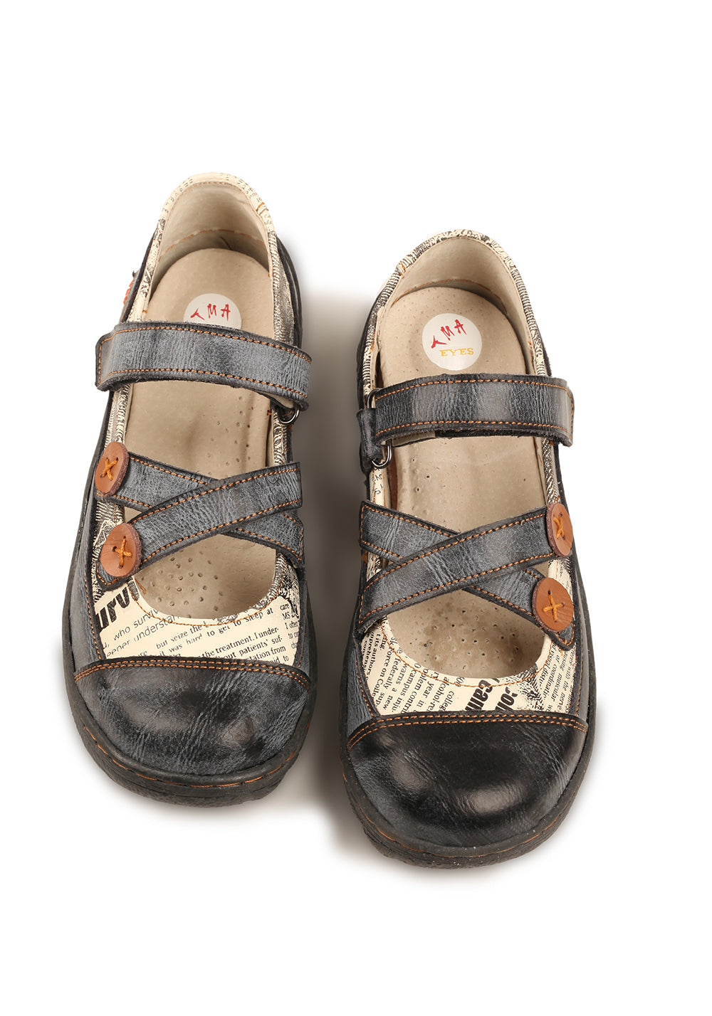 TMA EYES | Cross Strap Button Flat Leather Shoes - PSYLOS 1, TMA EYES | Cross Strap Button Flat Leather Shoes, Sandals, TMA EYES, PSYLOS 1