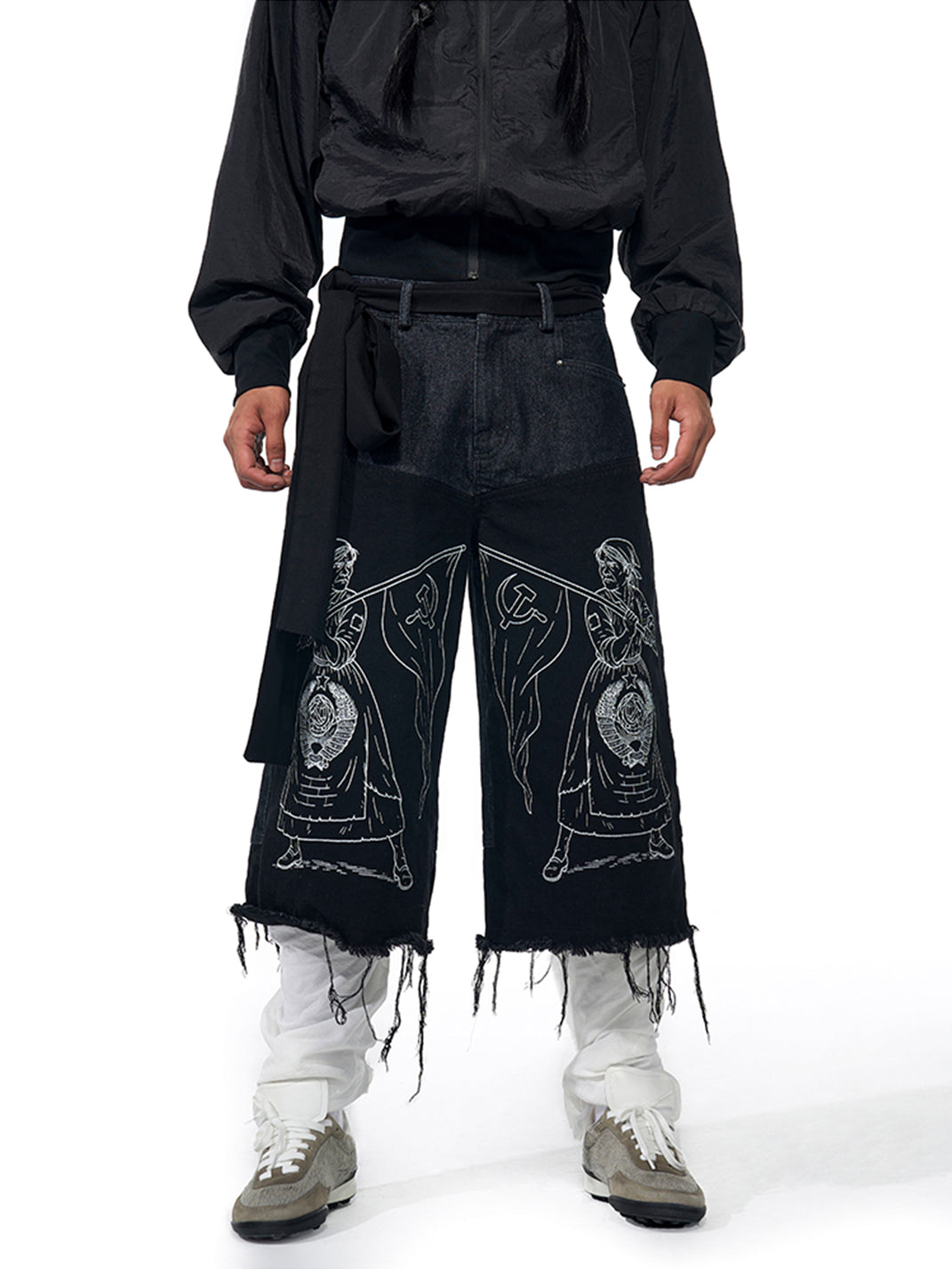 Fourth3ex | Embroidered Fringe Cropped Jeans - PSYLOS 1, Fourth3ex | Embroidered Fringe Cropped Jeans, Jeans, Fourth3ex, PSYLOS 1