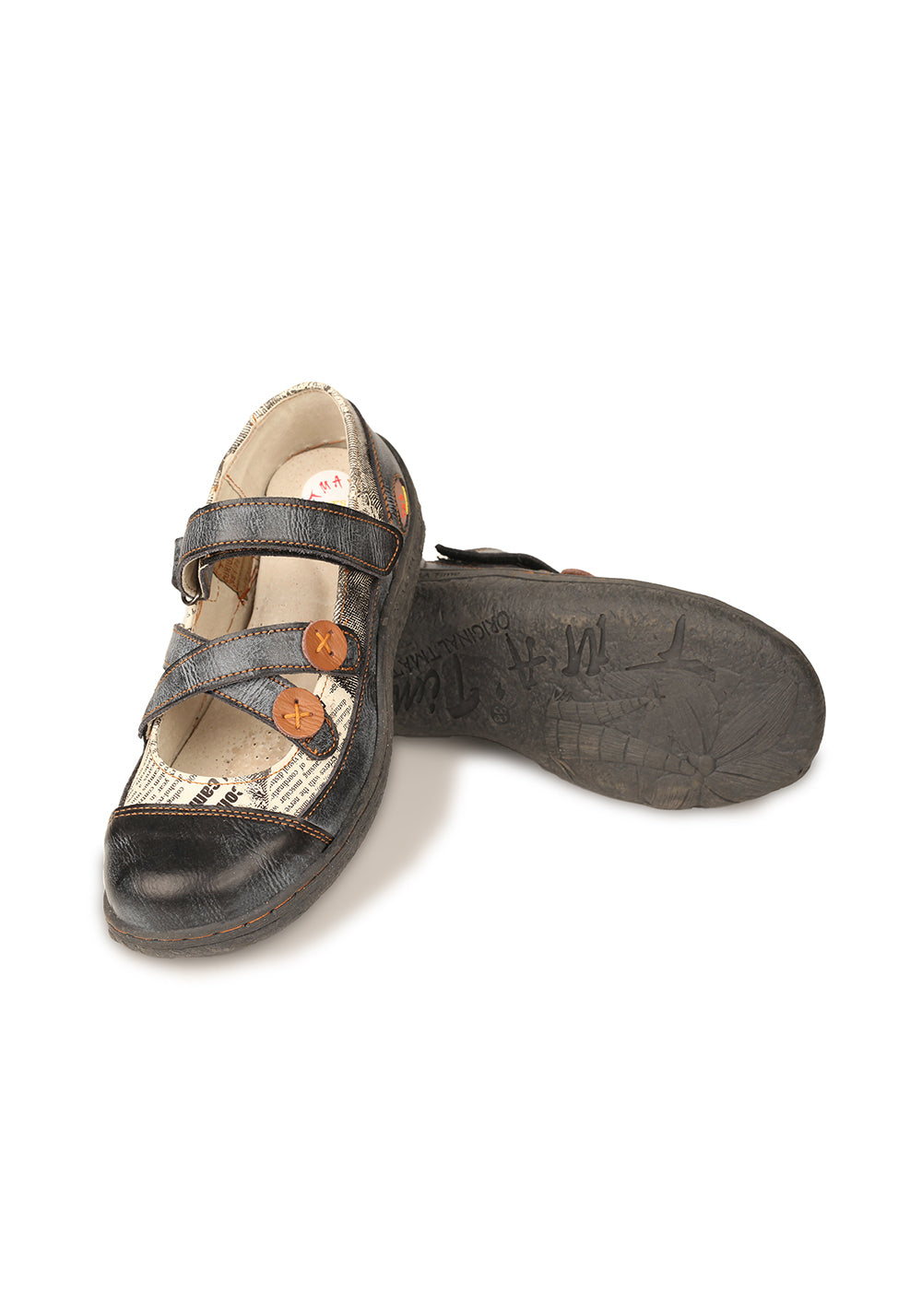 TMA EYES | Cross Strap Button Flat Leather Shoes - PSYLOS 1, TMA EYES | Cross Strap Button Flat Leather Shoes, Sandals, TMA EYES, PSYLOS 1