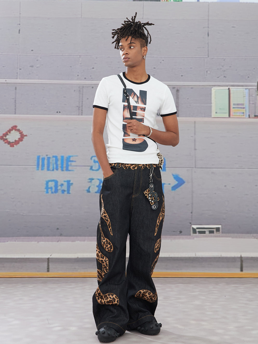 DND4DES | Leopard Note Embroidery Baggy Jeans - PSYLOS 1, DND4DES | Leopard Note Embroidery Baggy Jeans, Jeans, DND4DES•JAPAN, PSYLOS 1