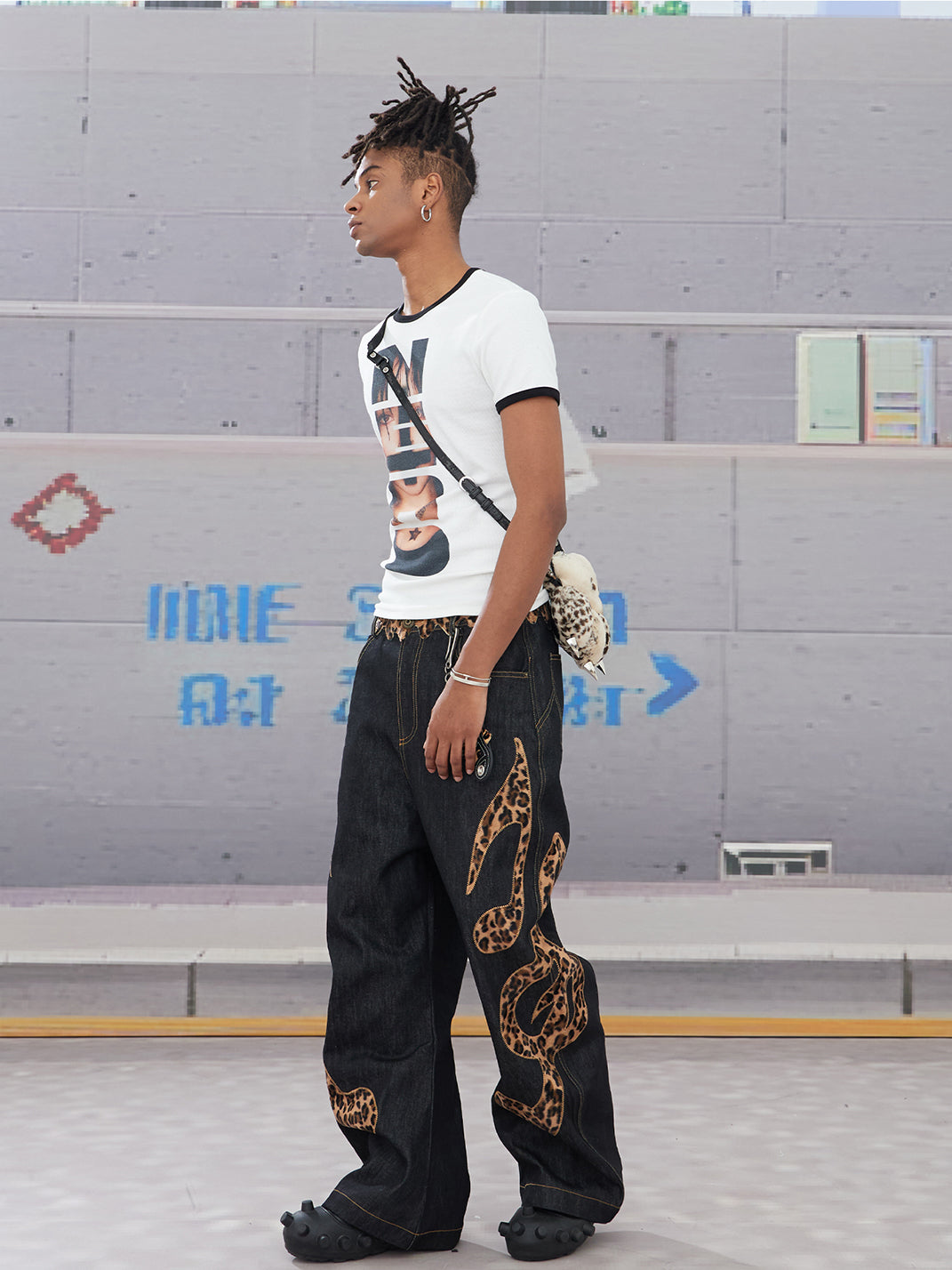 DND4DES | Leopard Note Embroidery Baggy Jeans - PSYLOS 1, DND4DES | Leopard Note Embroidery Baggy Jeans, Jeans, DND4DES•JAPAN, PSYLOS 1