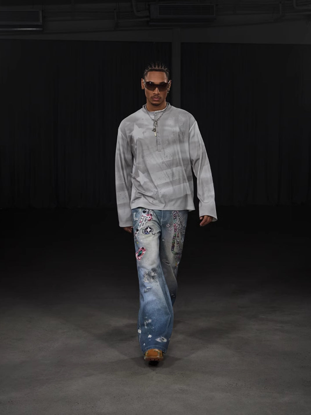 DND4DES | Cartoon Chain Print Wide Jeans - PSYLOS 1, DND4DES | Cartoon Chain Print Wide Jeans, Jeans, DND4DES•JAPAN, PSYLOS 1