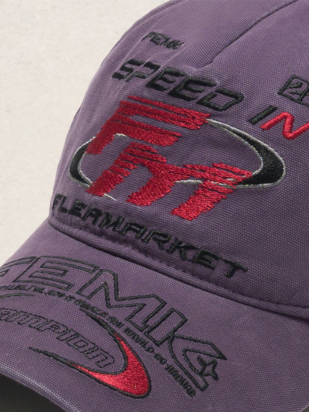 FLEAMARKET | "Speed In FM" Stitchwork Racing Curve Brim Cap - PSYLOS 1, FLEAMARKET | "Speed In FM" Stitchwork Racing Curve Brim Cap, Accessories, FLEAMARKET, PSYLOS 1