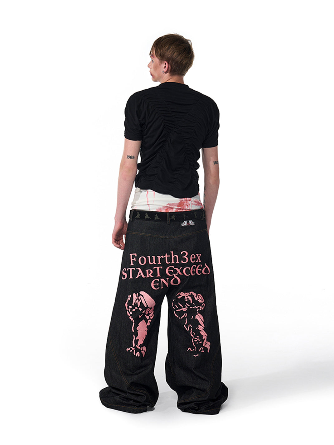 Fourth3ex | Black Red Print Pleated T-Shirt - PSYLOS 1, Fourth3ex | Black Red Print Pleated T-Shirt, T-Shirt, Fourth3ex, PSYLOS 1