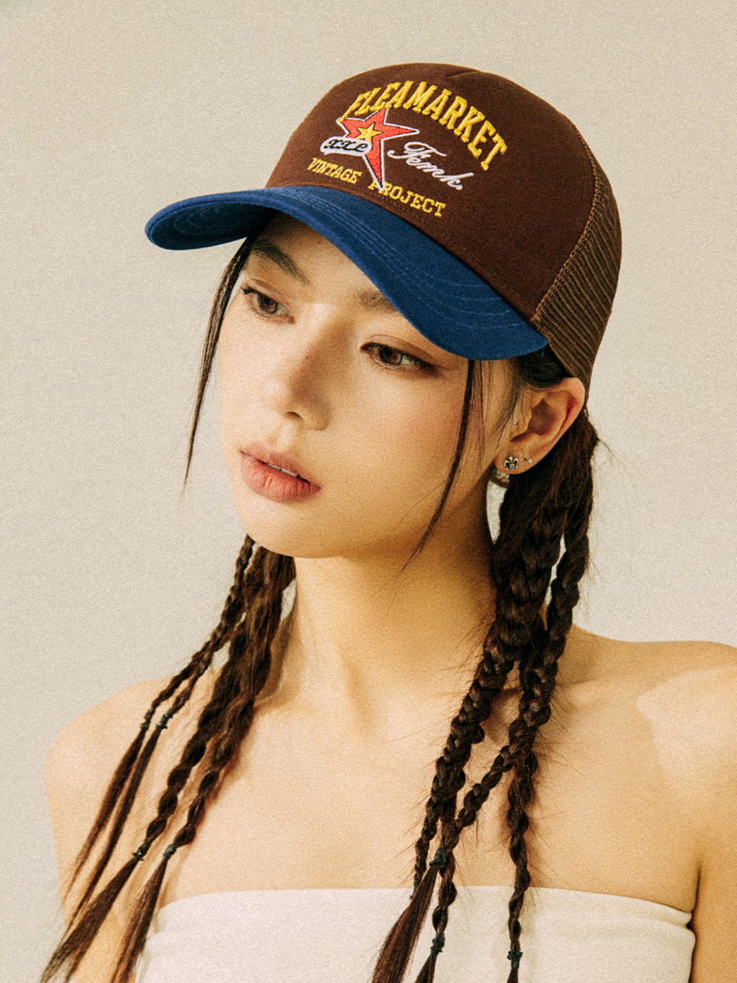 FLEAMARKET | Color Block Stitchwork Curve Brim Trucker Hat - PSYLOS 1, FLEAMARKET | Color Block Stitchwork Curve Brim Trucker Hat, Hats, FLEAMARKET, PSYLOS 1