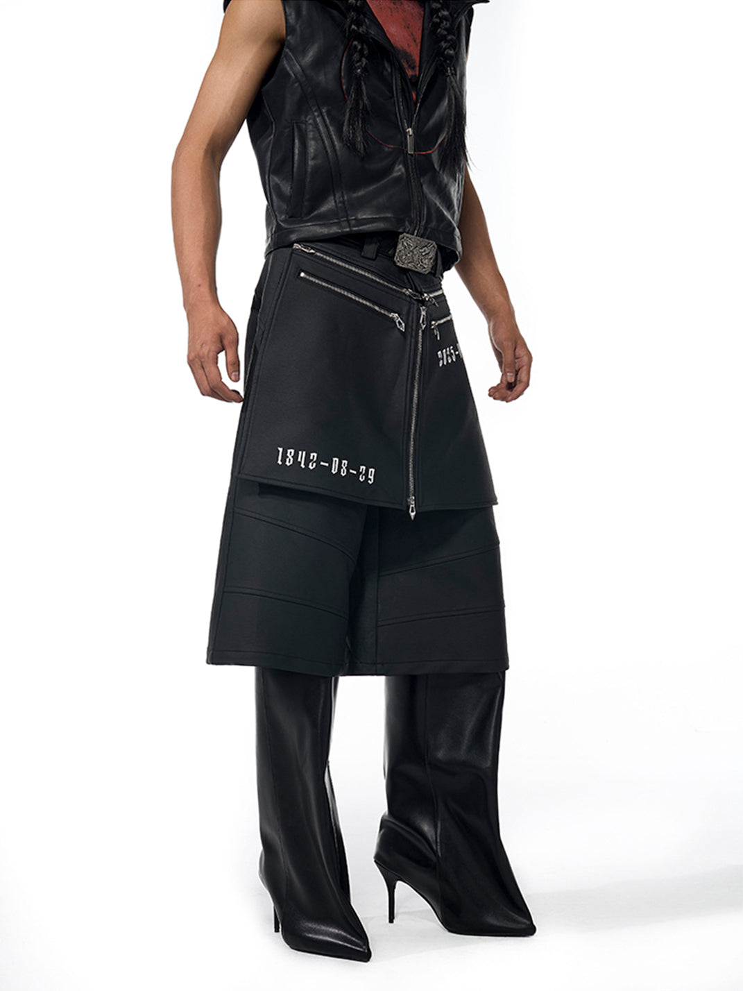 Fourth3ex | Slogan Print Cropped Leather Pants - PSYLOS 1, Fourth3ex | Slogan Print Cropped Leather Pants, Pants, Fourth3ex, PSYLOS 1