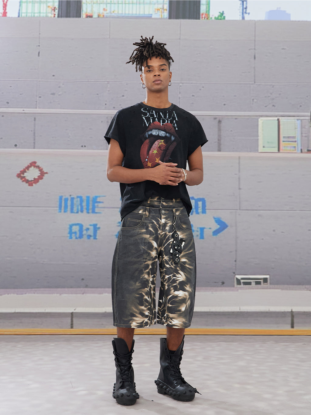 DND4DES | Leopard Print Waxed Denim Shorts - PSYLOS 1, DND4DES | Leopard Print Waxed Denim Shorts, Denim Shorts, DND4DES•JAPAN, PSYLOS 1