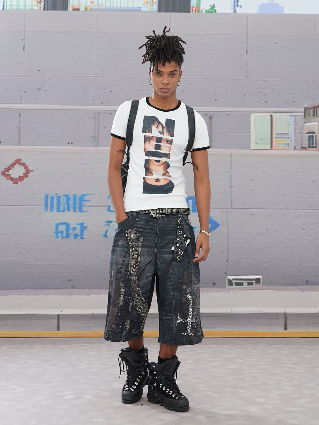 DND4DES | Cross Patch Printed Denim Shorts - PSYLOS 1, DND4DES | Cross Patch Printed Denim Shorts, Denim Shorts, DND4DES•JAPAN, PSYLOS 1