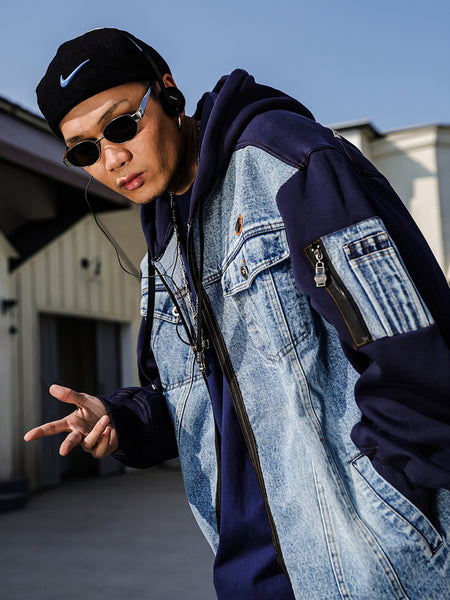 ACUSA | Oversized Patching Demin Zip-Up Hoodie - PSYLOS 1, ACUSA | Oversized Patching Demin Zip-Up Hoodie, Tops, ACUSA, PSYLOS 1
