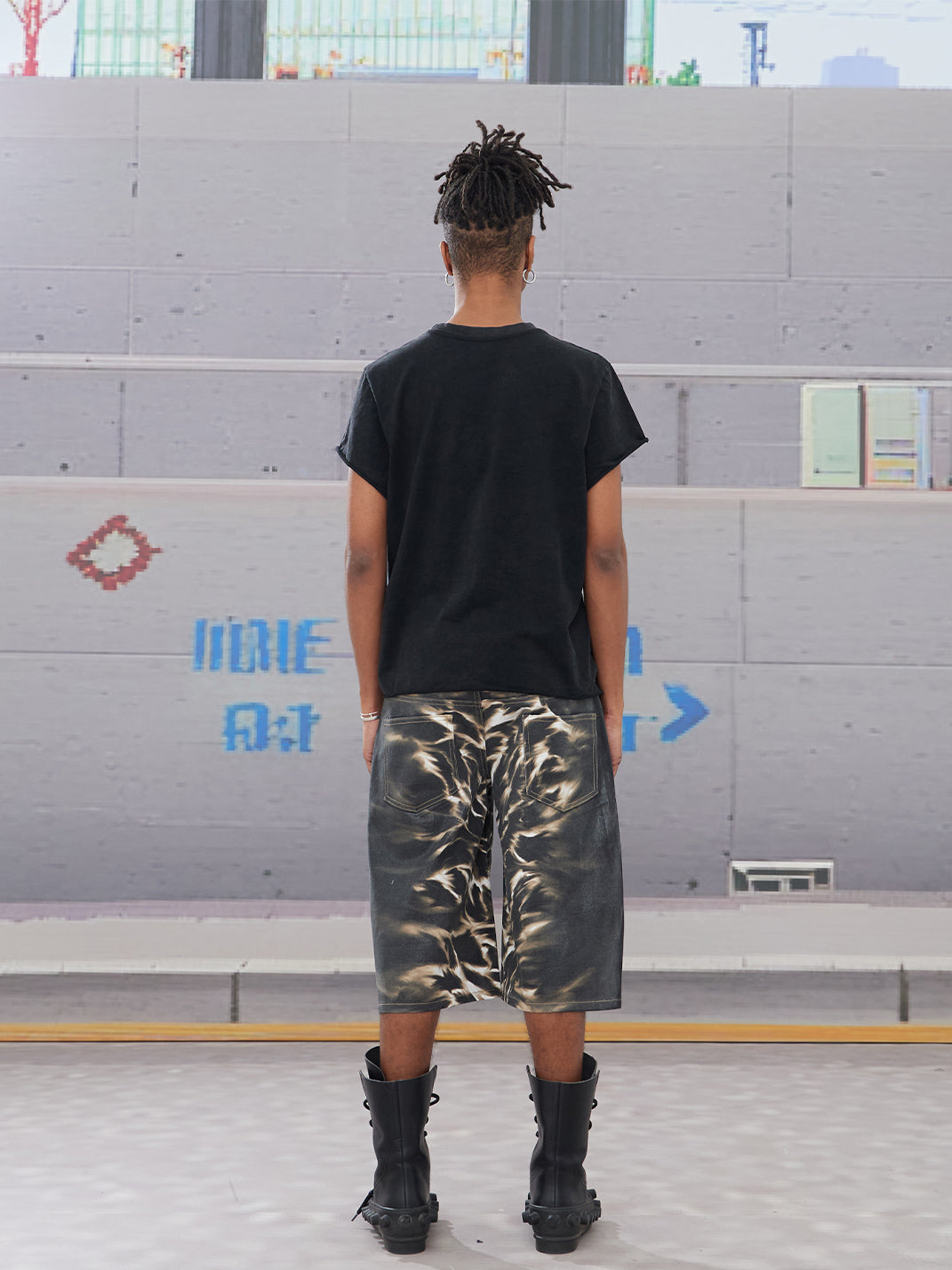 DND4DES | Leopard Print Waxed Denim Shorts - PSYLOS 1, DND4DES | Leopard Print Waxed Denim Shorts, Denim Shorts, DND4DES•JAPAN, PSYLOS 1