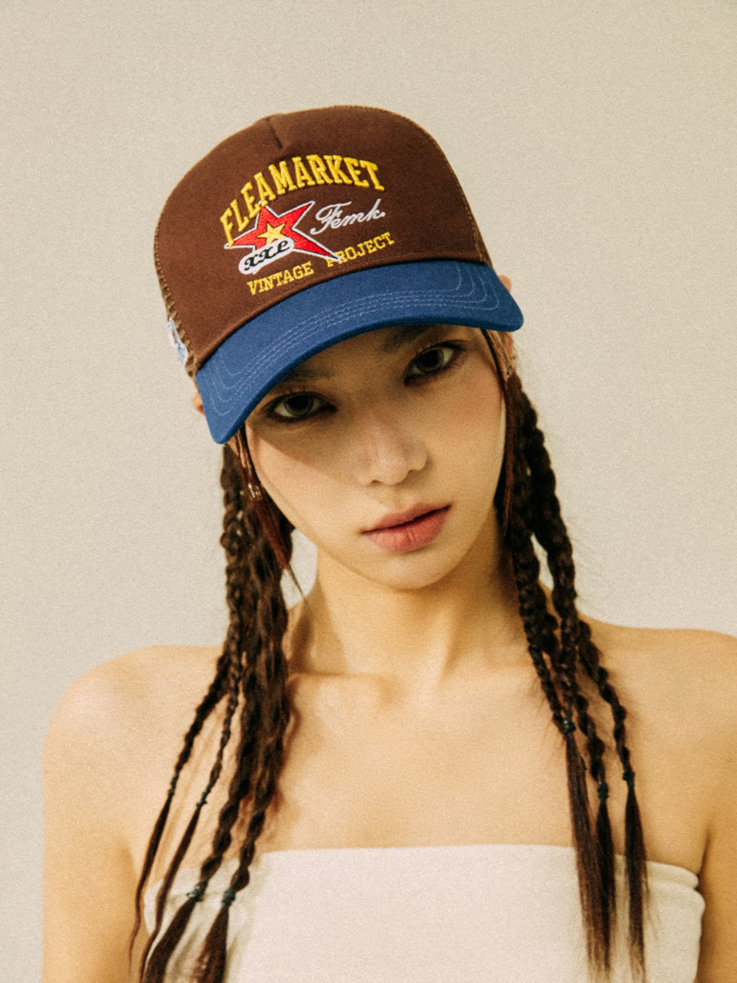 FLEAMARKET | Color Block Stitchwork Curve Brim Trucker Hat - PSYLOS 1, FLEAMARKET | Color Block Stitchwork Curve Brim Trucker Hat, Hats, FLEAMARKET, PSYLOS 1