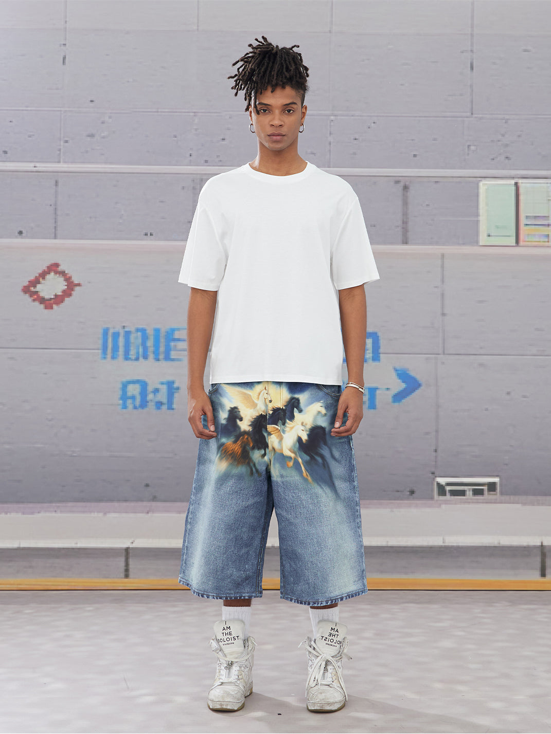 DND4DES | Oil Painting Horse Print Shorts - PSYLOS 1, DND4DES | Oil Painting Horse Print Shorts, Denim Shorts, DND4DES•JAPAN, PSYLOS 1