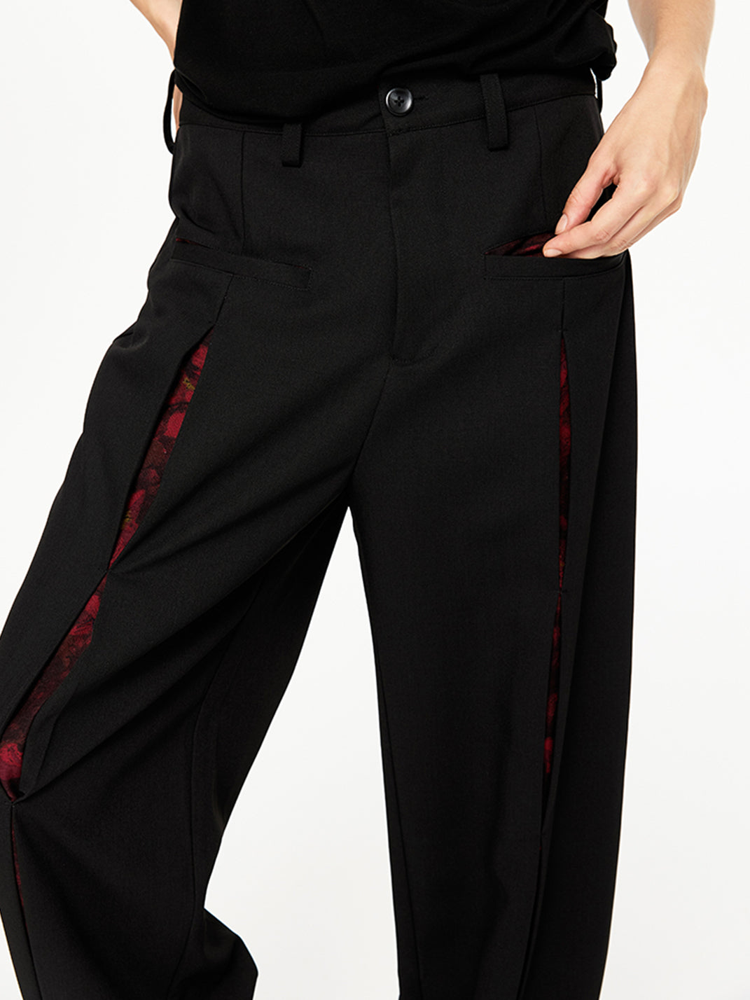 KREATE | Slash Opening Floral Lining Straight Leg Pants - PSYLOS 1, KREATE | Slash Opening Floral Lining Straight Leg Pants, Bottoms, KREATE, PSYLOS 1