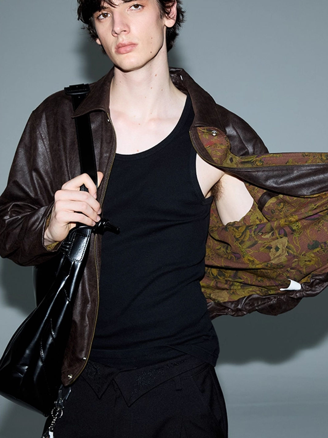 KREATE | Retro Color Block Floral Lining Leather Jacket - PSYLOS 1, KREATE | Retro Color Block Floral Lining Leather Jacket, Tops, KREATE, PSYLOS 1