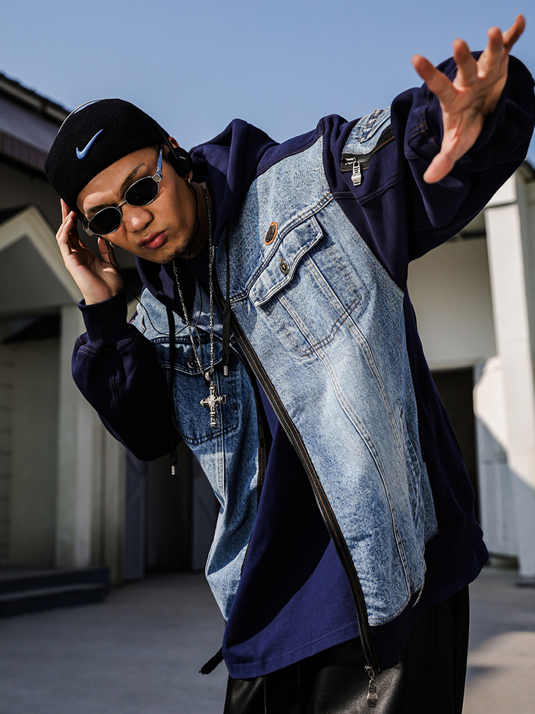 ACUSA | Oversized Patching Demin Zip-Up Hoodie - PSYLOS 1, ACUSA | Oversized Patching Demin Zip-Up Hoodie, Tops, ACUSA, PSYLOS 1