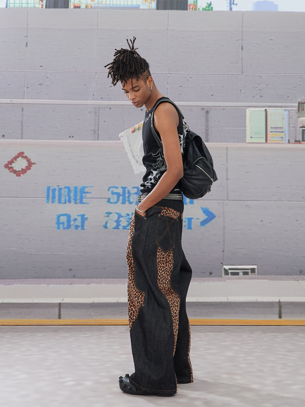 DND4DES | Cross Leopard Patch Baggy Jeans - PSYLOS 1, DND4DES | Cross Leopard Patch Baggy Jeans, Jeans, DND4DES•JAPAN, PSYLOS 1