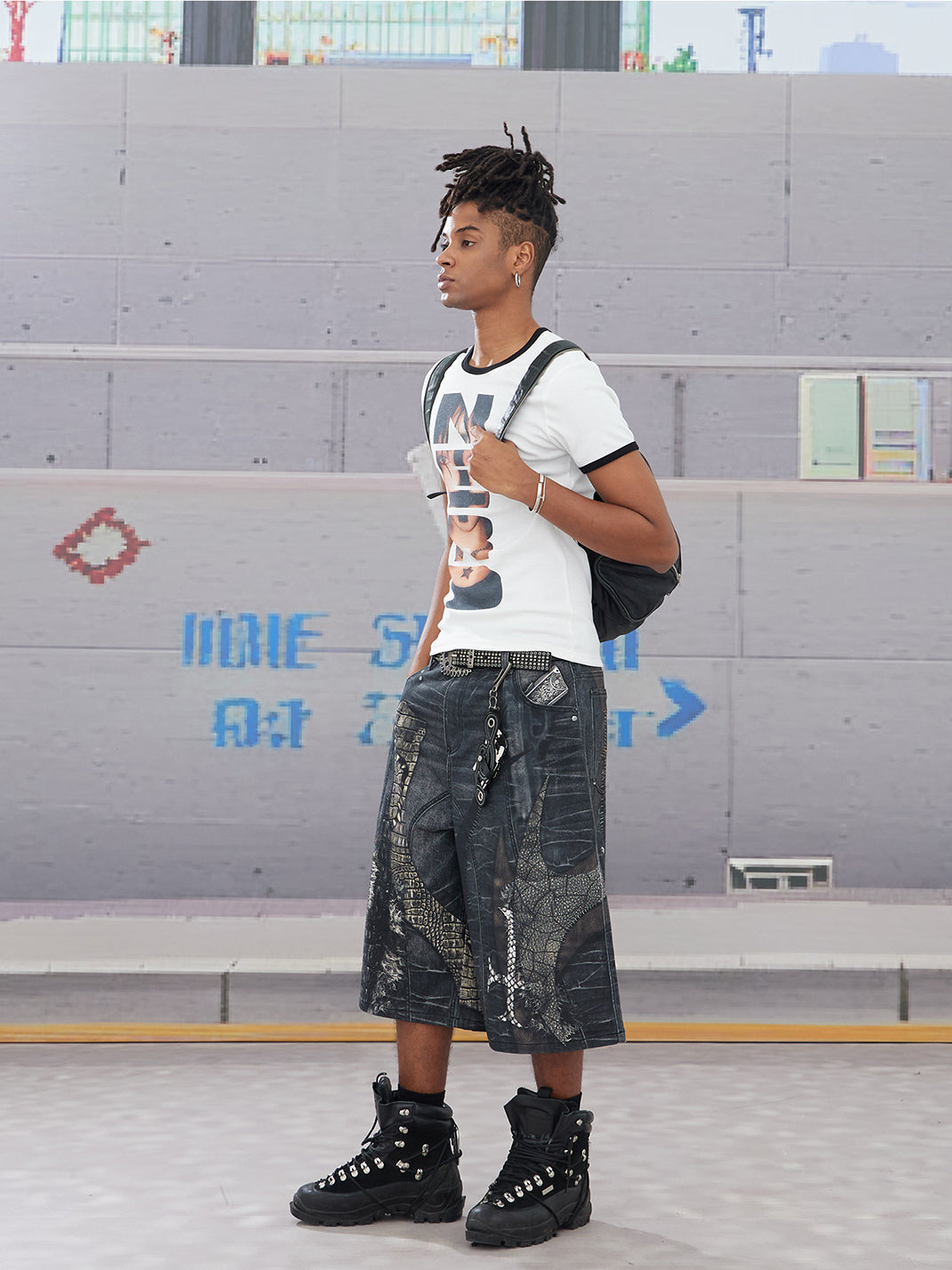 DND4DES | Cross Patch Printed Denim Shorts - PSYLOS 1, DND4DES | Cross Patch Printed Denim Shorts, Denim Shorts, DND4DES•JAPAN, PSYLOS 1