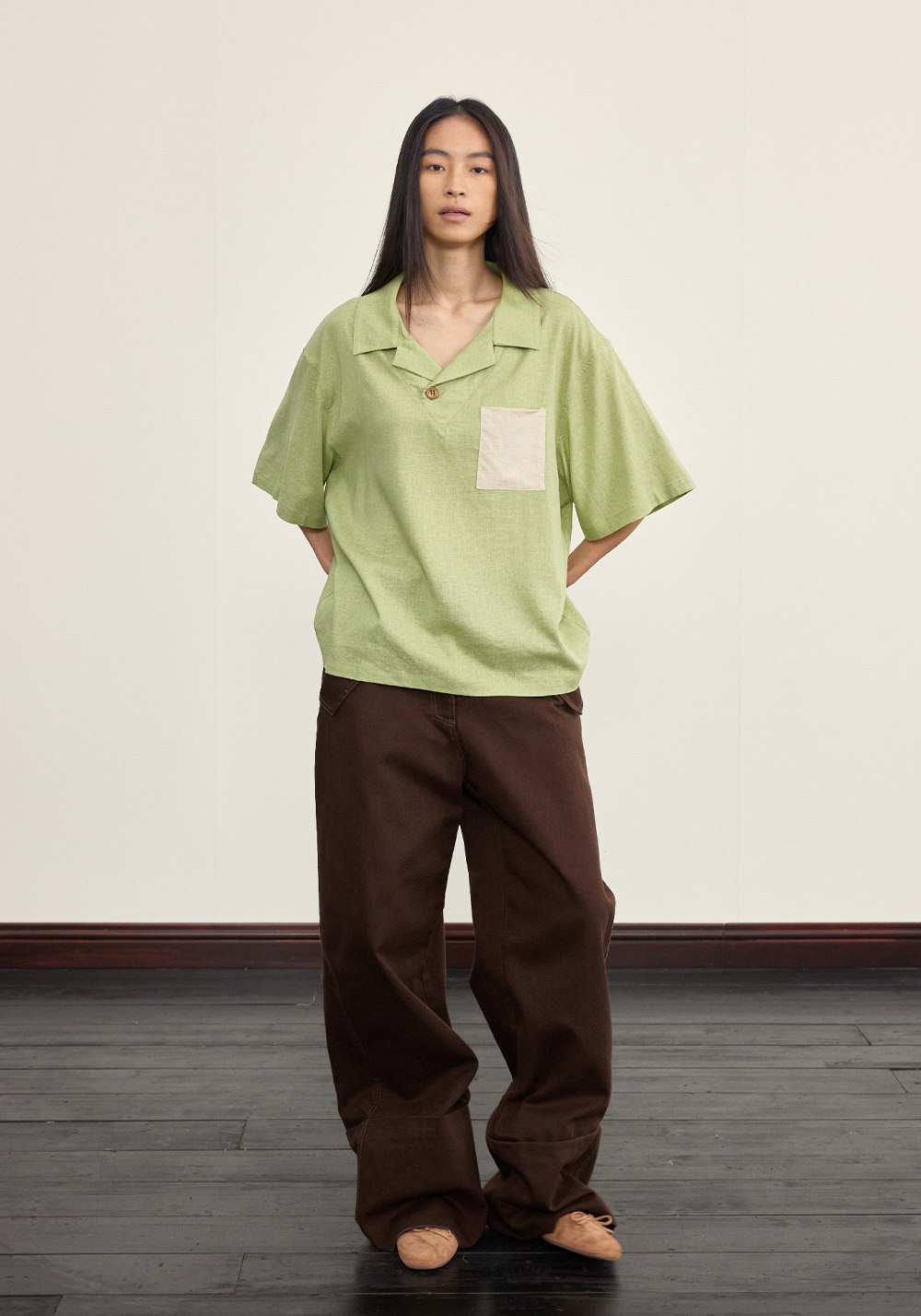 NyDkyel丨Cuban Collar Linen Tee - Contrast Pocket-Green - PSYLOS 1, NyDkyel丨Cuban Collar Linen Tee - Contrast Pocket-Green, T-Shirt, NyDkyel, PSYLOS 1