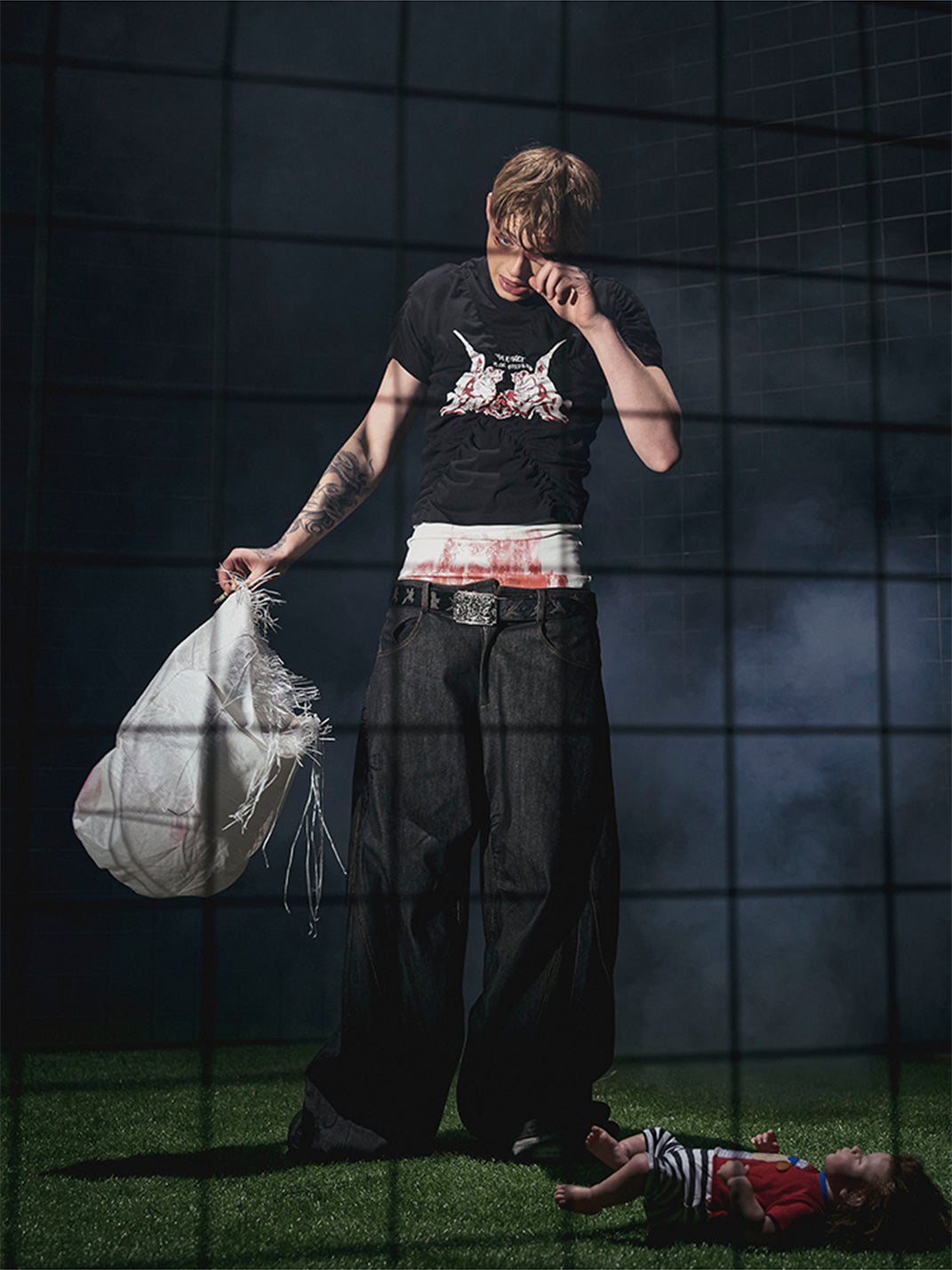 Fourth3ex | Black Red Print Pleated T-Shirt - PSYLOS 1, Fourth3ex | Black Red Print Pleated T-Shirt, T-Shirt, Fourth3ex, PSYLOS 1