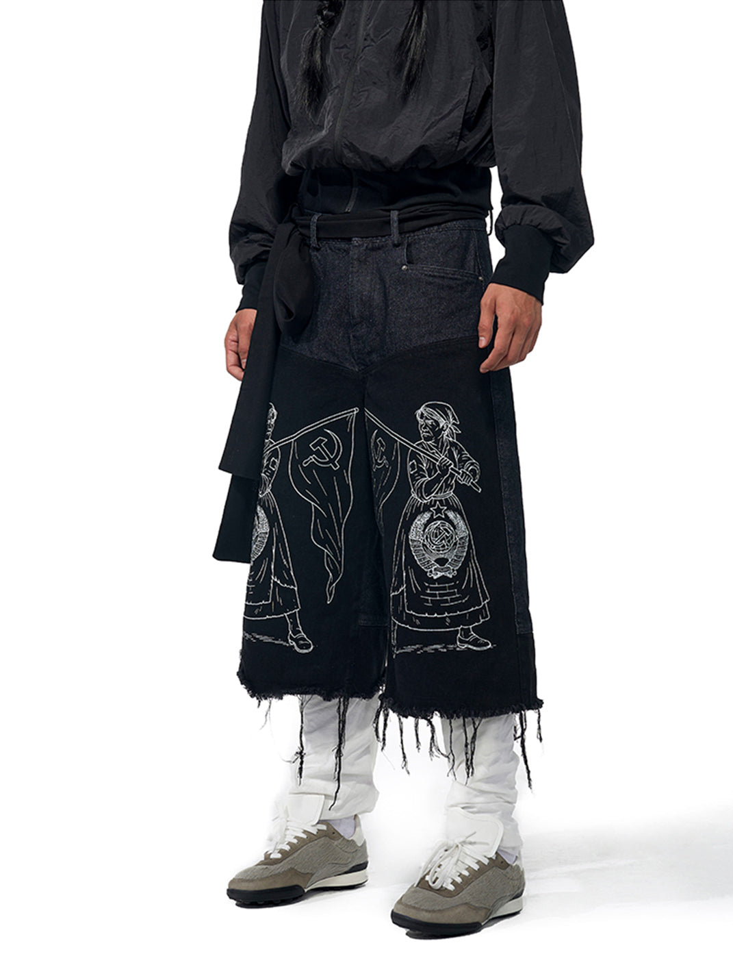 Fourth3ex | Embroidered Fringe Cropped Jeans - PSYLOS 1, Fourth3ex | Embroidered Fringe Cropped Jeans, Jeans, Fourth3ex, PSYLOS 1