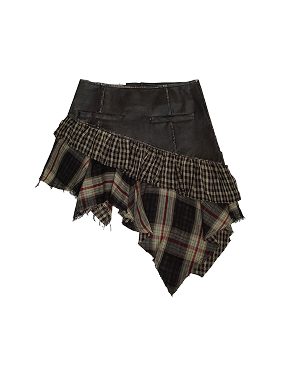 CestNous｜Asymmetric Gothic Plaid Skirt with PU Trim - PSYLOS 1, CestNous｜Asymmetric Gothic Plaid Skirt with PU Trim, Skirt, CestNous, PSYLOS 1