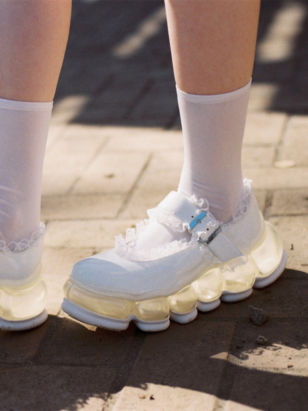 Lace Chunky Mary Jane Color Strap Shoes-White - PSYLOS 1, Lace Chunky Mary Jane Color Strap Shoes-White, Mary Jane shoes, MIKIOSAKABE, PSYLOS 1