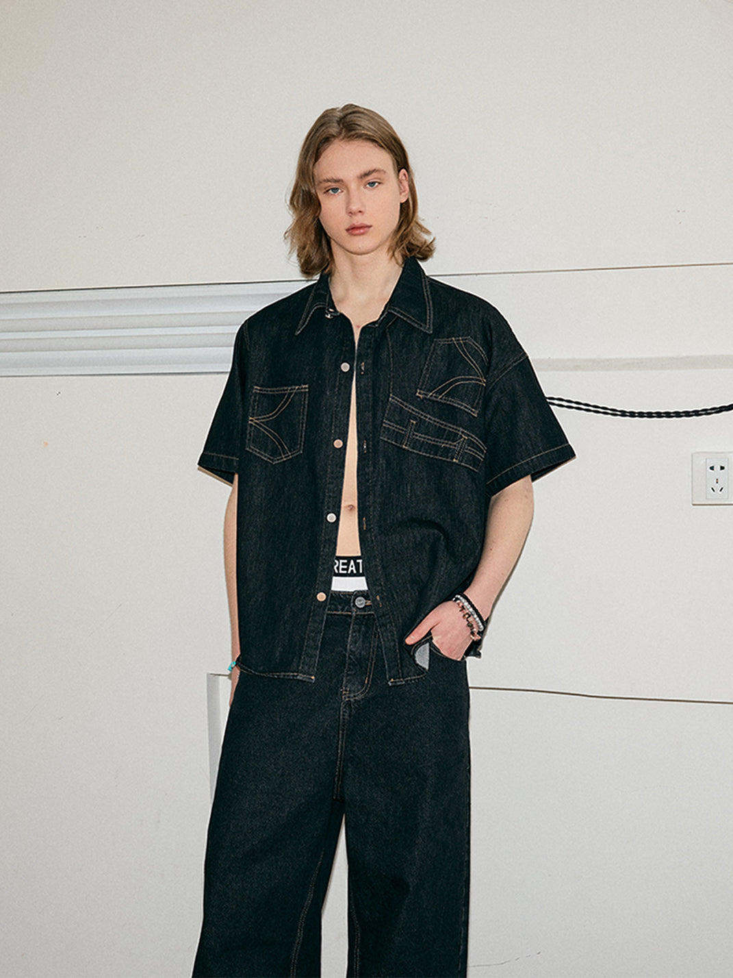 KREATE | Deconstruct Series Up-Side-Down Pocket Denim Shirt - PSYLOS 1, KREATE | Deconstruct Series Up-Side-Down Pocket Denim Shirt, Tops, KREATE, PSYLOS 1