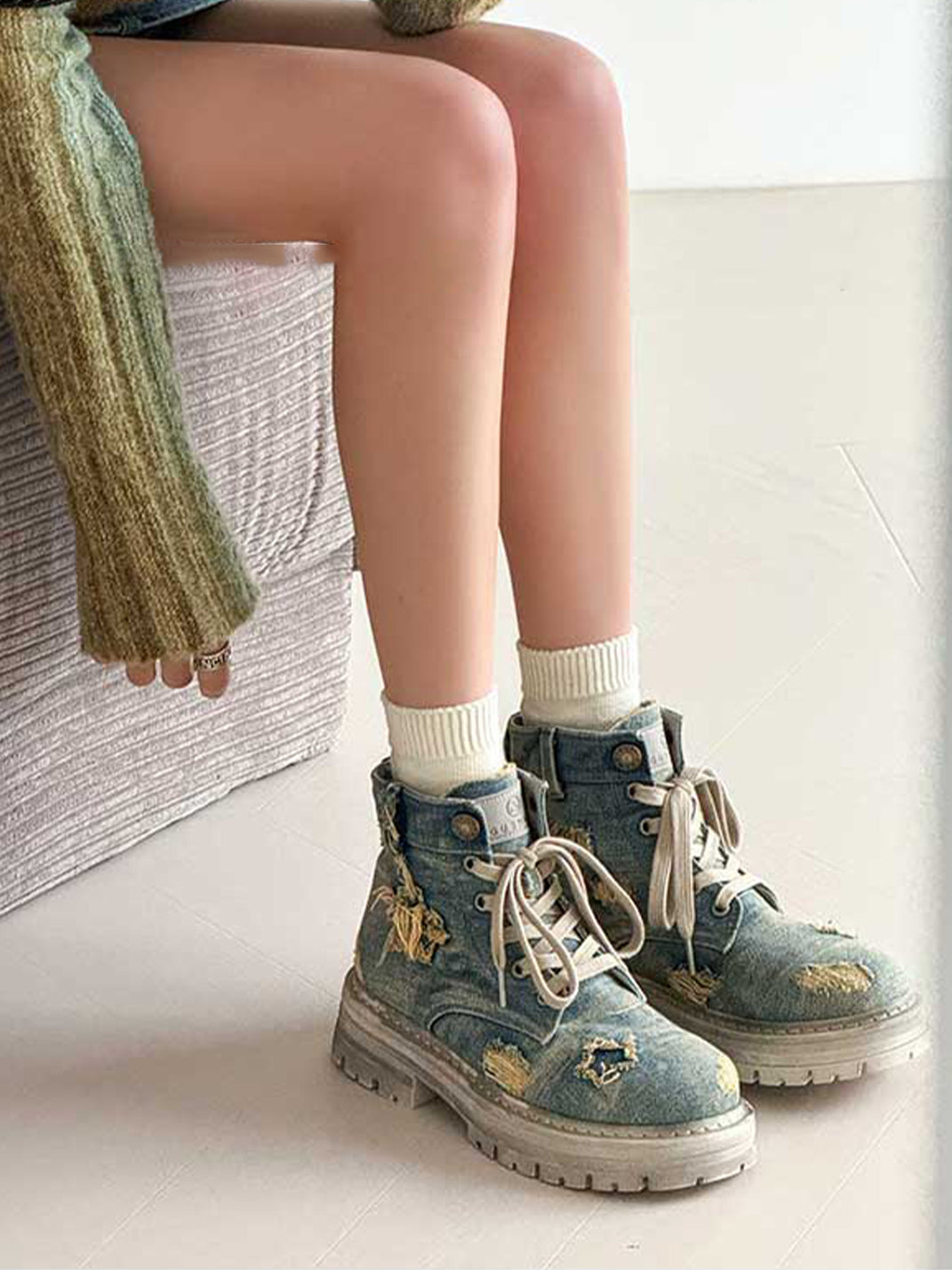 GSL | Ripped Demin Platform Boots with Ribbons - PSYLOS 1, GSL | Ripped Demin Platform Boots with Ribbons, Women's Shoes, GSL, PSYLOS 1