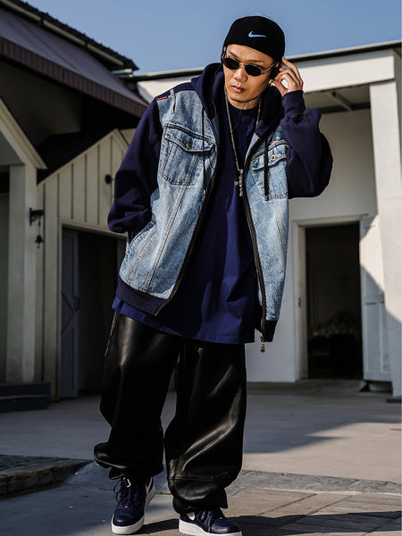 ACUSA | Oversized Patching Demin Zip-Up Hoodie - PSYLOS 1, ACUSA | Oversized Patching Demin Zip-Up Hoodie, Tops, ACUSA, PSYLOS 1