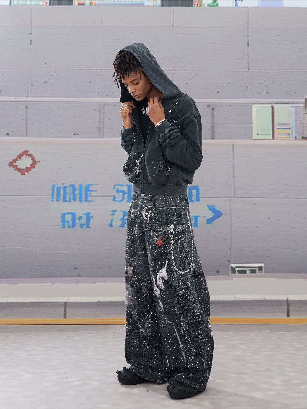 DND4DES | Armored Print Rhinestone Denim Pants - PSYLOS 1, DND4DES | Armored Print Rhinestone Denim Pants, Jeans, DND4DES•JAPAN, PSYLOS 1