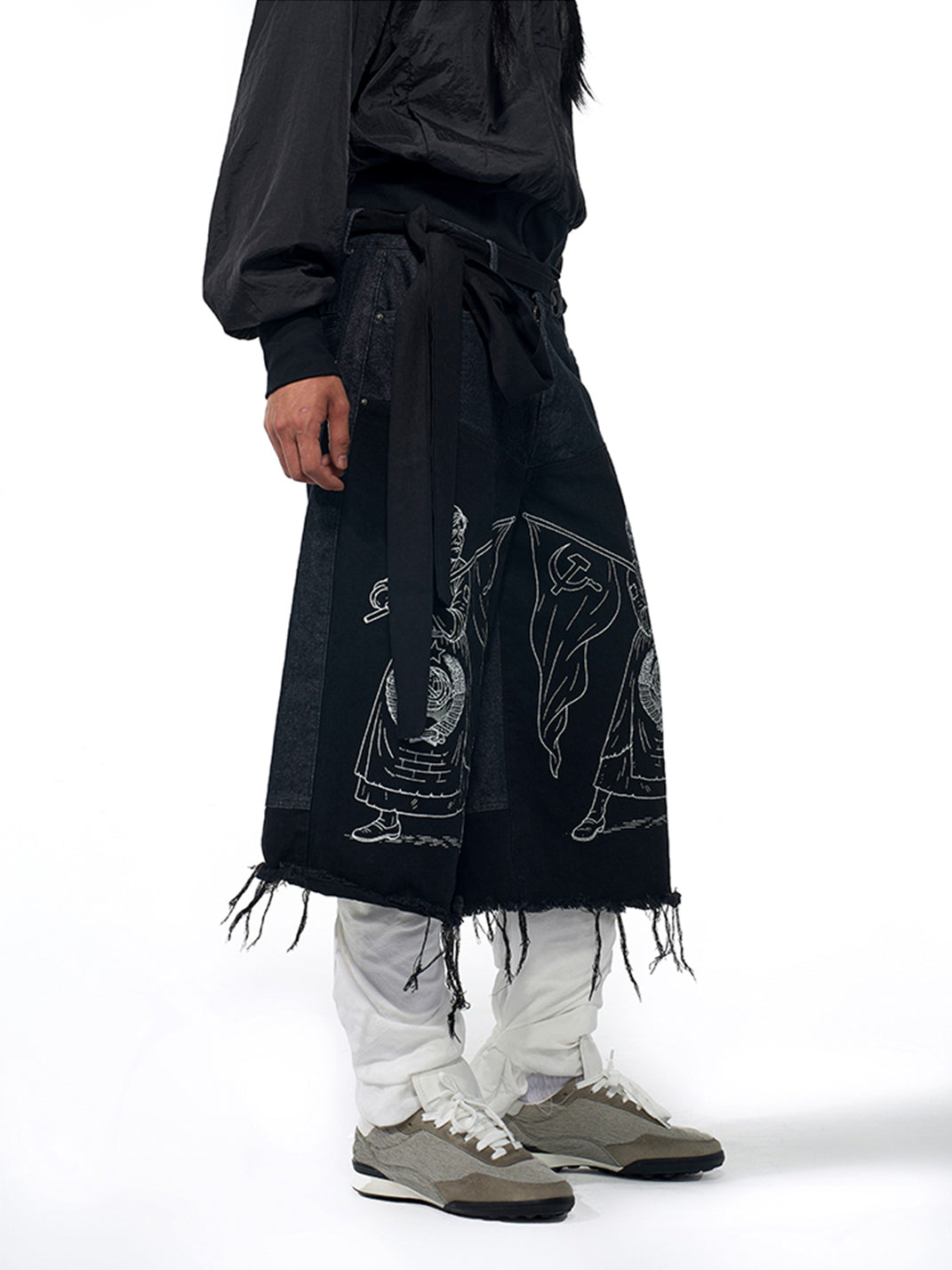 Fourth3ex | Embroidered Fringe Cropped Jeans - PSYLOS 1, Fourth3ex | Embroidered Fringe Cropped Jeans, Jeans, Fourth3ex, PSYLOS 1