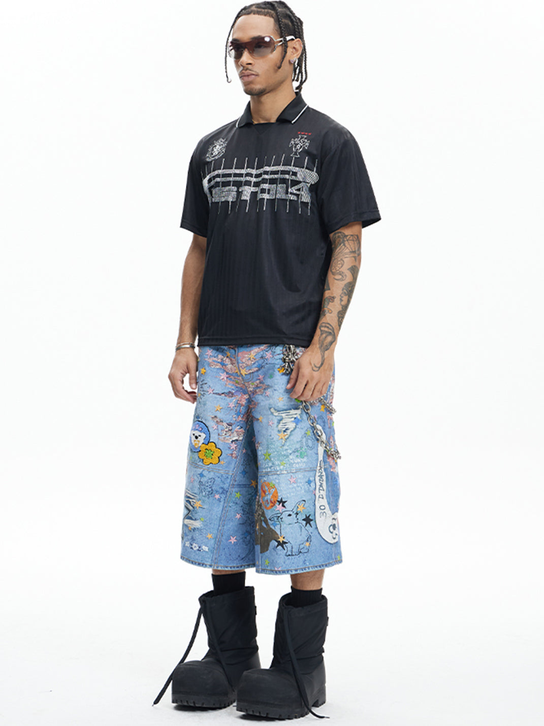 DND4DES | Cartoon Graphic Printed Denim Shorts - PSYLOS 1, DND4DES | Cartoon Graphic Printed Denim Shorts, Jeans, DND4DES•JAPAN, PSYLOS 1