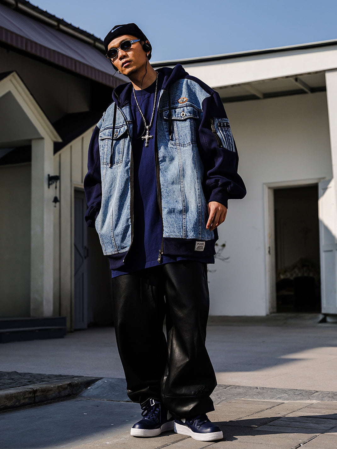 ACUSA | Oversized Patching Demin Zip-Up Hoodie - PSYLOS 1, ACUSA | Oversized Patching Demin Zip-Up Hoodie, Tops, ACUSA, PSYLOS 1