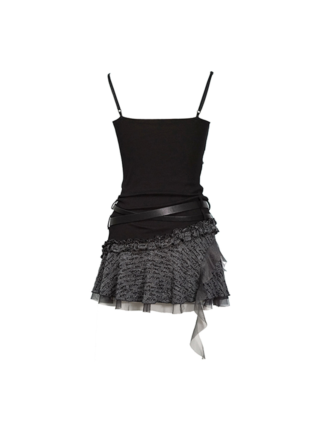 CestNous｜Ruffled Mesh Strap Dress with Belt-Black - PSYLOS 1, CestNous｜Ruffled Mesh Strap Dress with Belt-Black, Dress, CestNous, PSYLOS 1