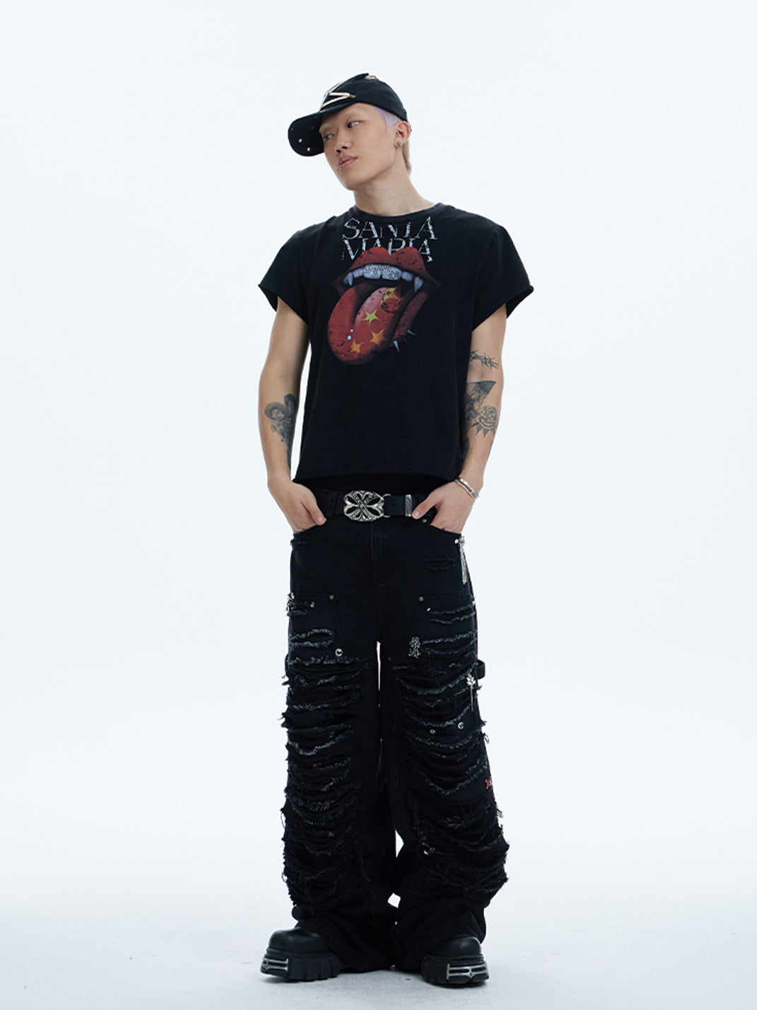 DND4DES | Distressed Patchwork Gem Baggy Jeans - PSYLOS 1, DND4DES | Distressed Patchwork Gem Baggy Jeans, Pants, DND4DES•JAPAN, PSYLOS 1