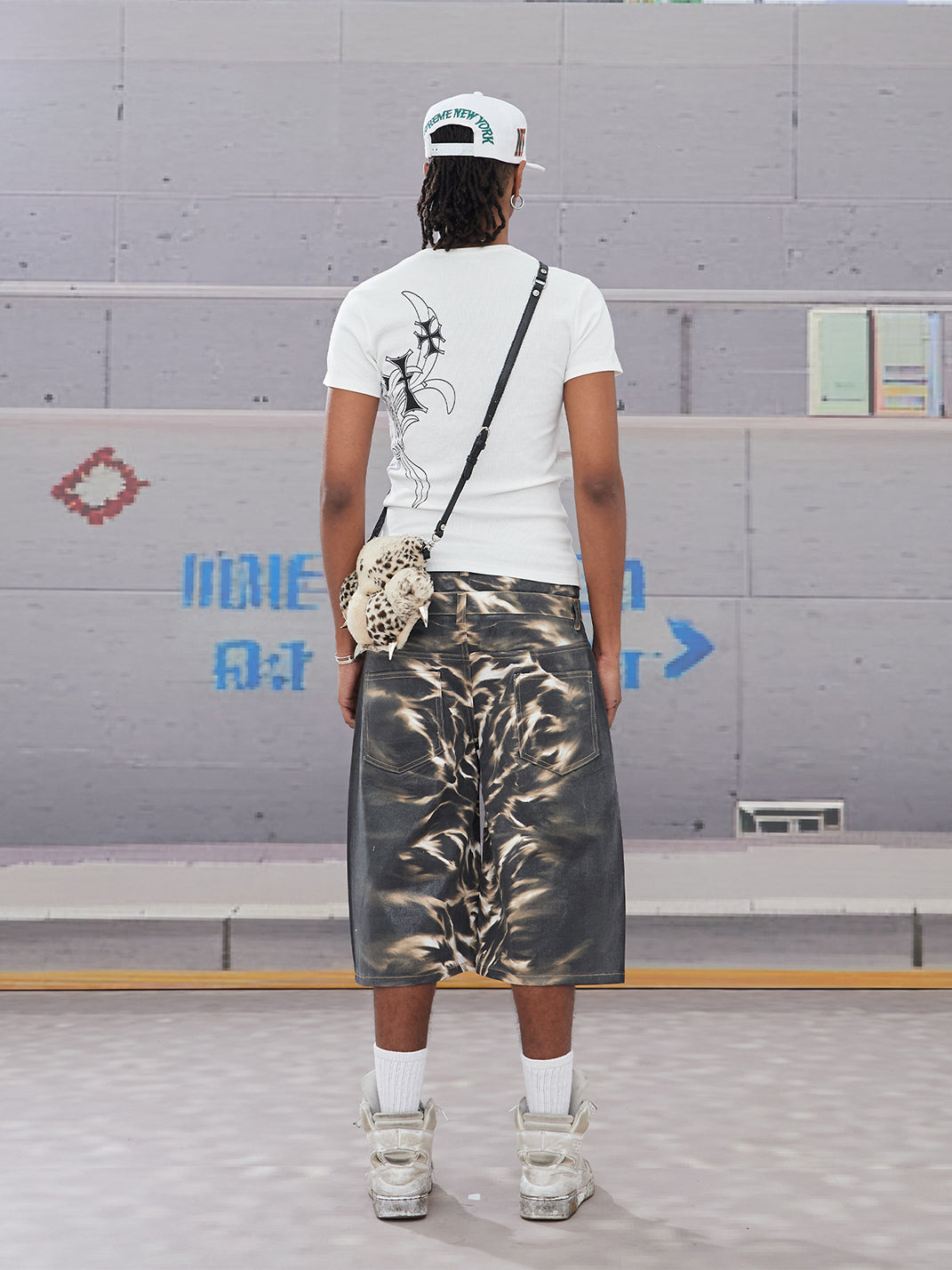 DND4DES | Leopard Print Waxed Denim Shorts - PSYLOS 1, DND4DES | Leopard Print Waxed Denim Shorts, Denim Shorts, DND4DES•JAPAN, PSYLOS 1