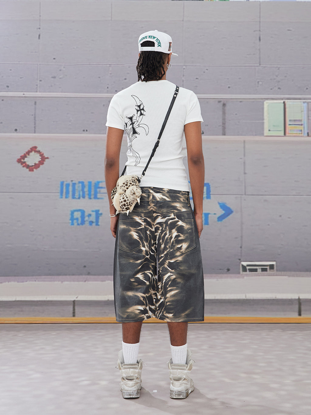 DND4DES | Leopard Print Waxed Denim Shorts - PSYLOS 1, DND4DES | Leopard Print Waxed Denim Shorts, Denim Shorts, DND4DES•JAPAN, PSYLOS 1